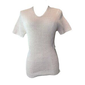 Hiatus Cream Short Sleeve Knit Sweater Top M V-Neck Lightweight Pullover